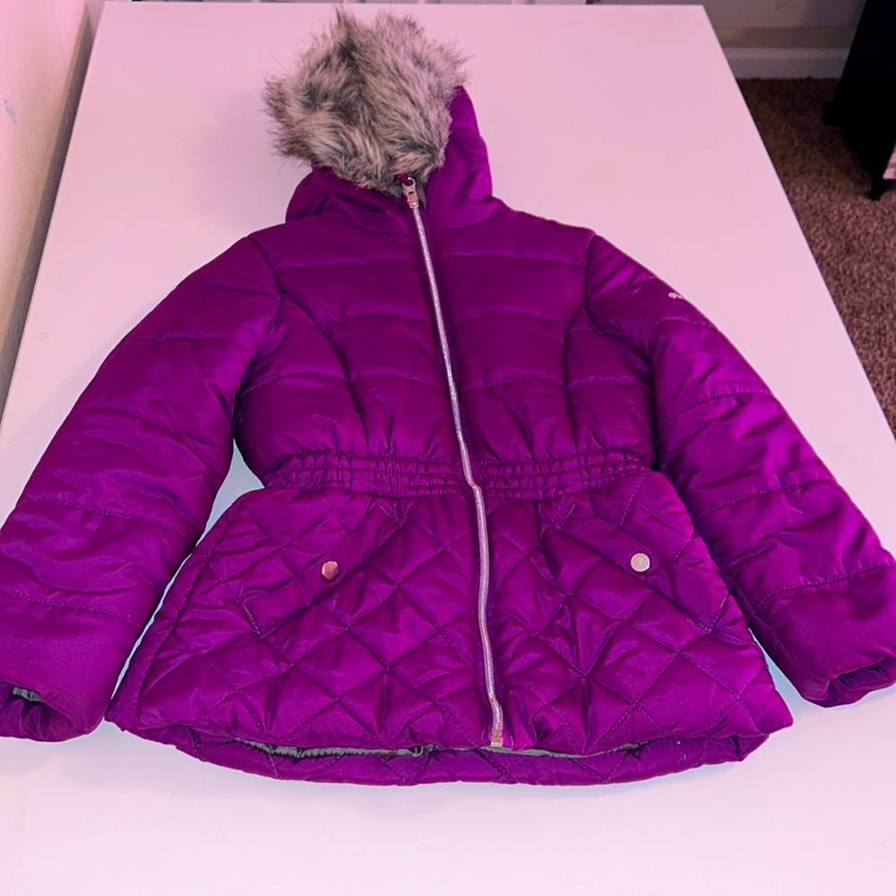 Girls Purple Puffer w/ Faux Fur Hood